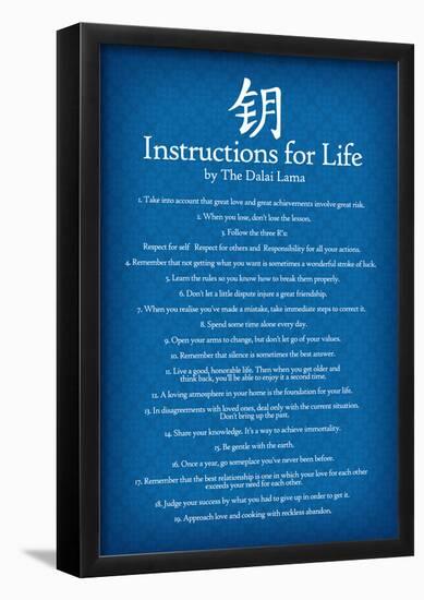 Dalai Lama Instructions For Life Blue Motivational Poster-null-Framed Poster