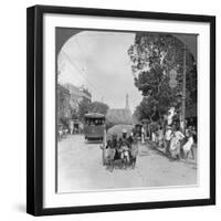 Dalhousie Street, Busiest in the City, Rangoon, Burma, 1908-null-Framed Photographic Print