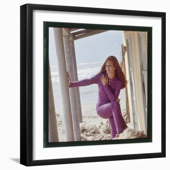 Dalida Posing on a Beach-Therese Begoin-Framed Photographic Print