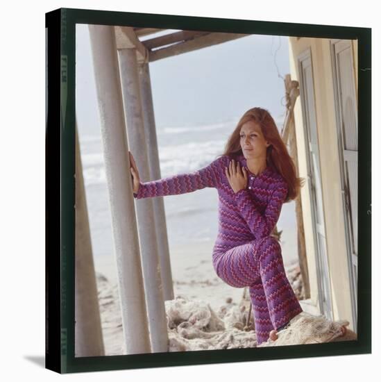 Dalida Posing on a Beach-Therese Begoin-Stretched Canvas