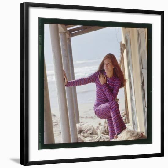 Dalida Posing on a Beach-Therese Begoin-Framed Photographic Print