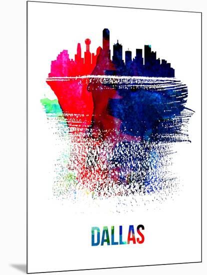 Dallas Skyline Brush Stroke - Watercolor-NaxArt-Mounted Art Print