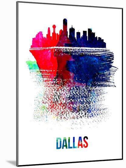 Dallas Skyline Brush Stroke - Watercolor-NaxArt-Mounted Art Print