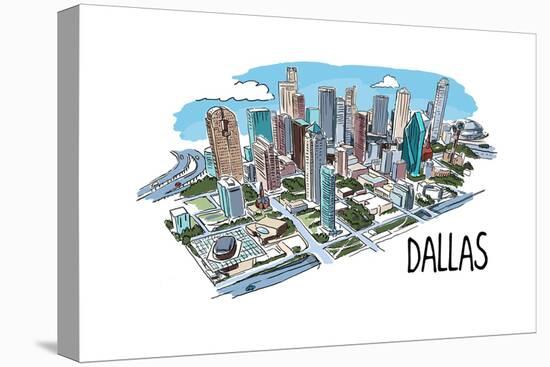 Dallas, Texas - Cityscape - Line Drawing-Lantern Press-Stretched Canvas