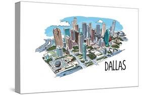 Dallas, Texas - Cityscape - Line Drawing-Lantern Press-Stretched Canvas