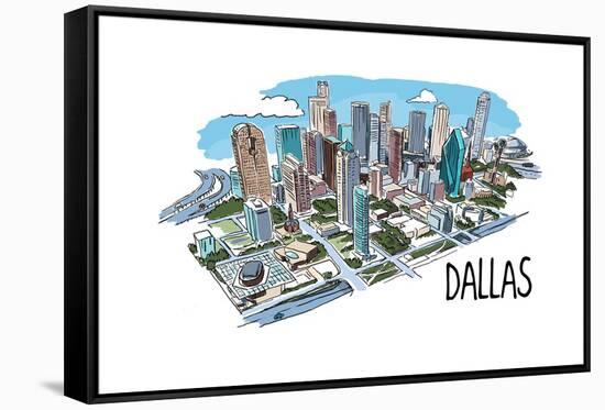 Dallas, Texas - Cityscape - Line Drawing-Lantern Press-Framed Stretched Canvas
