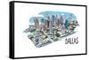 Dallas, Texas - Cityscape - Line Drawing-Lantern Press-Framed Stretched Canvas