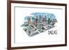 Dallas, Texas - Cityscape - Line Drawing-Lantern Press-Framed Art Print