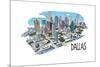 Dallas, Texas - Cityscape - Line Drawing-Lantern Press-Mounted Art Print