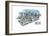 Dallas, Texas - Cityscape - Line Drawing-Lantern Press-Framed Art Print