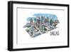 Dallas, Texas - Cityscape - Line Drawing-Lantern Press-Framed Art Print