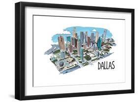 Dallas, Texas - Cityscape - Line Drawing-Lantern Press-Framed Art Print