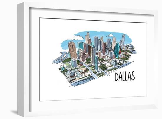 Dallas, Texas - Cityscape - Line Drawing-Lantern Press-Framed Art Print