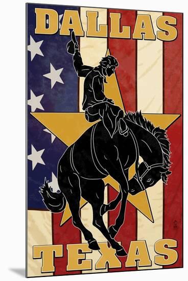 Dallas, Texas - Cowboy and Bucking Bronco-Lantern Press-Mounted Art Print