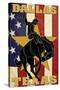 Dallas, Texas - Cowboy and Bucking Bronco-Lantern Press-Stretched Canvas