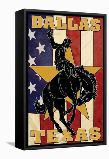 Dallas, Texas - Cowboy and Bucking Bronco-Lantern Press-Framed Stretched Canvas
