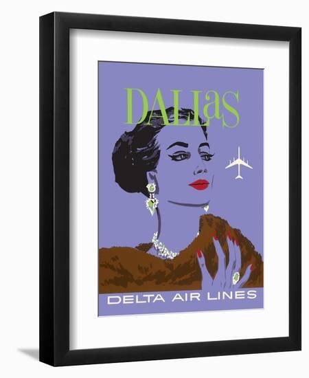 Dallas Texas - Delta Air Lines - Vintage Airline Travel Poster, 1960s-John Hardy-Framed Art Print