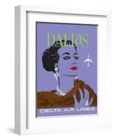 Dallas Texas - Delta Air Lines - Vintage Airline Travel Poster, 1960s-John Hardy-Framed Art Print