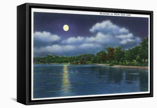 Dallas, Texas - Moonlight Scene on White Rock Lake, c.1941-Lantern Press-Framed Stretched Canvas