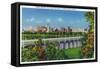 Dallas, Texas - Oak Cliff End of Corinth Street Viaduct View of the City Skyline, c.1941-Lantern Press-Framed Stretched Canvas