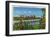 Dallas, Texas - Oak Cliff End of Corinth Street Viaduct View of the City Skyline, c.1941-Lantern Press-Framed Art Print