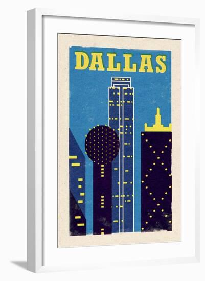 Dallas, Texas - Woodblock-Lantern Press-Framed Art Print