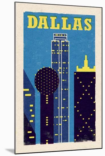 Dallas, Texas - Woodblock-Lantern Press-Mounted Art Print