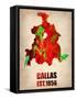 Dallas Watercolor Map-NaxArt-Framed Stretched Canvas