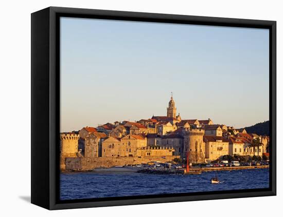 Dalmatia Coast Korcula Island Seafront Harbour View of Medieval Old Town and City Walls-Christian Kober-Framed Stretched Canvas