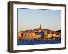 Dalmatia Coast Korcula Island Seafront Harbour View of Medieval Old Town and City Walls-Christian Kober-Framed Photographic Print