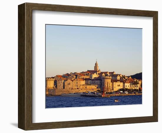 Dalmatia Coast Korcula Island Seafront Harbour View of Medieval Old Town and City Walls-Christian Kober-Framed Photographic Print