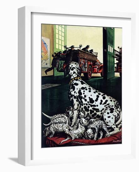 "Dalmatian and Pups," January 13, 1945-Stevan Dohanos-Framed Giclee Print