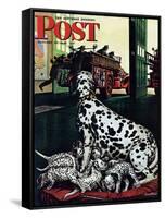 "Dalmatian and Pups," Saturday Evening Post Cover, January 13, 1945-Stevan Dohanos-Framed Stretched Canvas