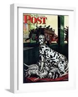 "Dalmatian and Pups," Saturday Evening Post Cover, January 13, 1945-Stevan Dohanos-Framed Giclee Print