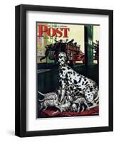 "Dalmatian and Pups," Saturday Evening Post Cover, January 13, 1945-Stevan Dohanos-Framed Premium Giclee Print