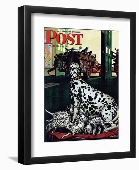 "Dalmatian and Pups," Saturday Evening Post Cover, January 13, 1945-Stevan Dohanos-Framed Premium Giclee Print