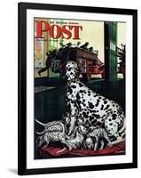 "Dalmatian and Pups," Saturday Evening Post Cover, January 13, 1945-Stevan Dohanos-Framed Giclee Print