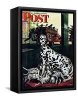 "Dalmatian and Pups," Saturday Evening Post Cover, January 13, 1945-Stevan Dohanos-Framed Stretched Canvas
