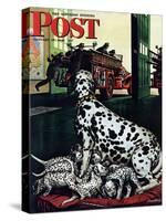 "Dalmatian and Pups," Saturday Evening Post Cover, January 13, 1945-Stevan Dohanos-Stretched Canvas