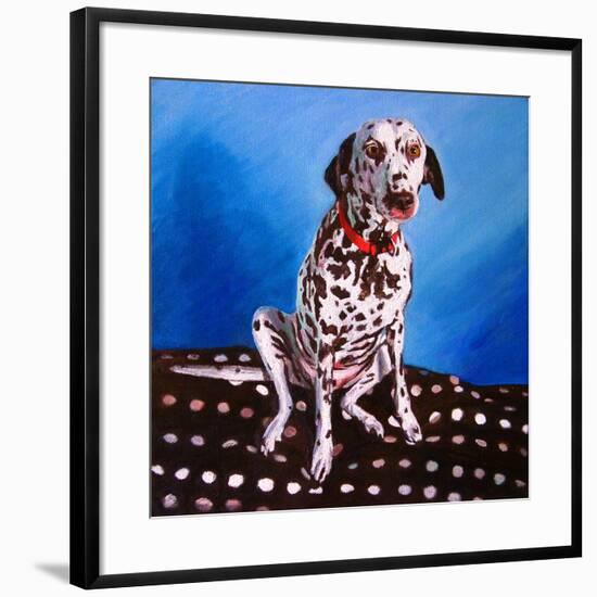 Dalmatian on spotty cushion, 2011,-Helen White-Framed Giclee Print