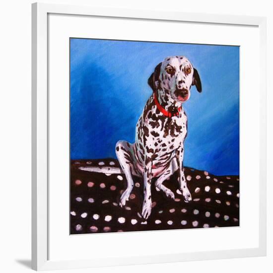 Dalmatian on spotty cushion, 2011,-Helen White-Framed Giclee Print