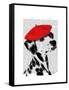 Dalmatian with Red Beret-Fab Funky-Framed Stretched Canvas