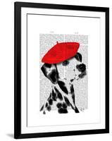 Dalmatian with Red Beret-Fab Funky-Framed Art Print