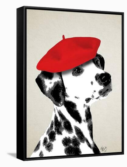 Dalmatian with Red Beret-Fab Funky-Framed Stretched Canvas