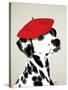 Dalmatian with Red Beret-Fab Funky-Stretched Canvas