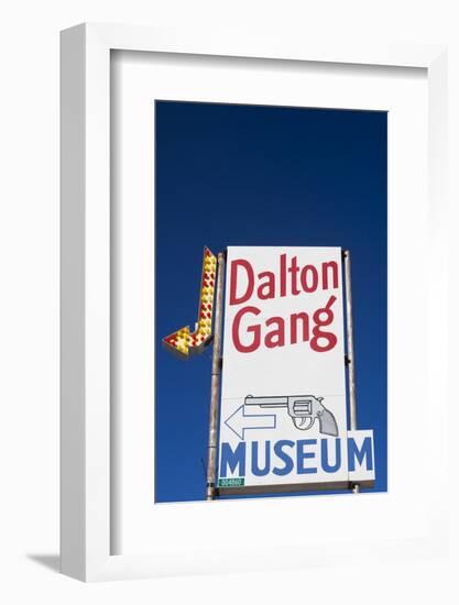 Dalton Gang Hideout and Museum Sign, Meade, Kansas, USA-Walter Bibikow-Framed Photographic Print