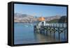 Daly's Wharf, an historic jetty overlooking Akaroa Harbour, Akaroa, Banks Peninsula, Canterbury, So-Ruth Tomlinson-Framed Stretched Canvas