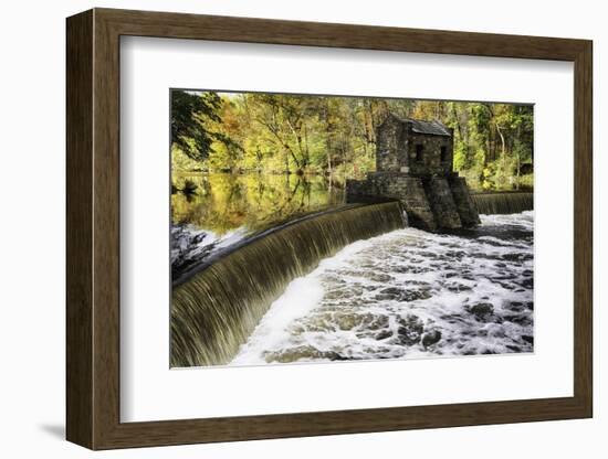 Dam and Waterfall on Speedwell Lake During Autumn, New Jersey-George Oze-Framed Photographic Print