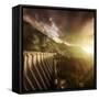 Dam in a Forest on Lake Fedaia at Sunset, Northern Italy-null-Framed Stretched Canvas