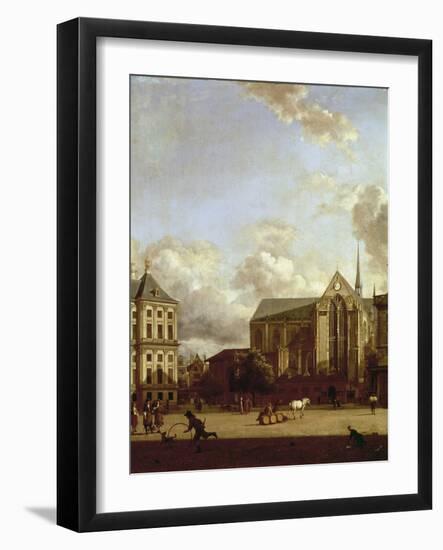 Dam Square with Nieuwe Kerk (New Church) and Koninklijk Paleis (Royal Palace)-Jan Van Der Heyden-Framed Giclee Print